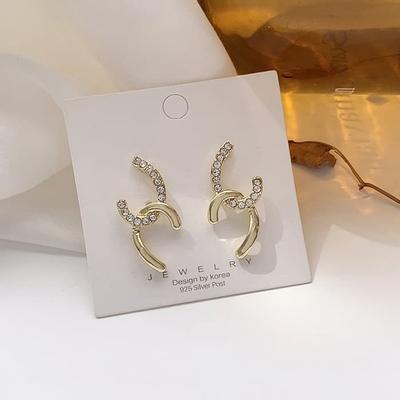 Silver Needle Earrings, Chain, Daily C-Line, Half Cubic