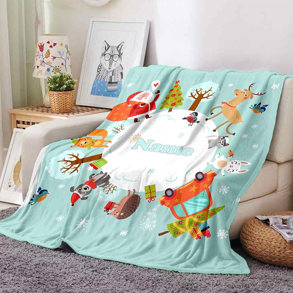 Custom Name Christmas Theme Printed Blanket - Perfect for Couch, Bed, Travel & Outdoor Use | Machine Washable, Cozy & Durable.