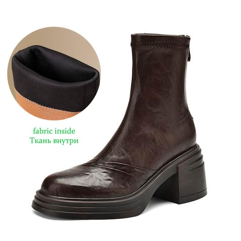 Krazing Pot Sheepskin Winter Round Toe Modern Platform Boots Thick High Heels Zipper Women Ankle Boots