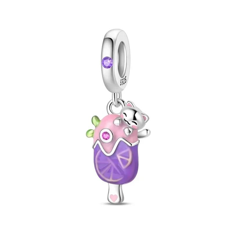 Sparkling Purple Charms 925 Silver Jellyfish Birthday Pendant Bead Compatible Original Bracelet DIY Jewelry Accessories