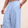 European and American Men's Linen Straight Loose Pants Solid Color Casual Lace-up Wide-leg Beach Pants