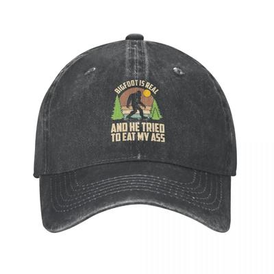 Bigfoot ist echt und er hat versucht, meinen Arsch zu essen Baseballkappe Distressed Gewaschen Sasquatch Sonnenkappe für Männer Frauen Outdoor-Kappen Hut