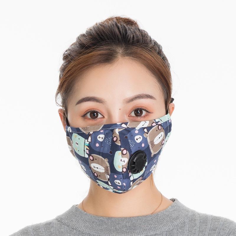Unisex Black Cartoon Cotton Winter Mask with PM2.5 Anti-Smog and Dust Filter