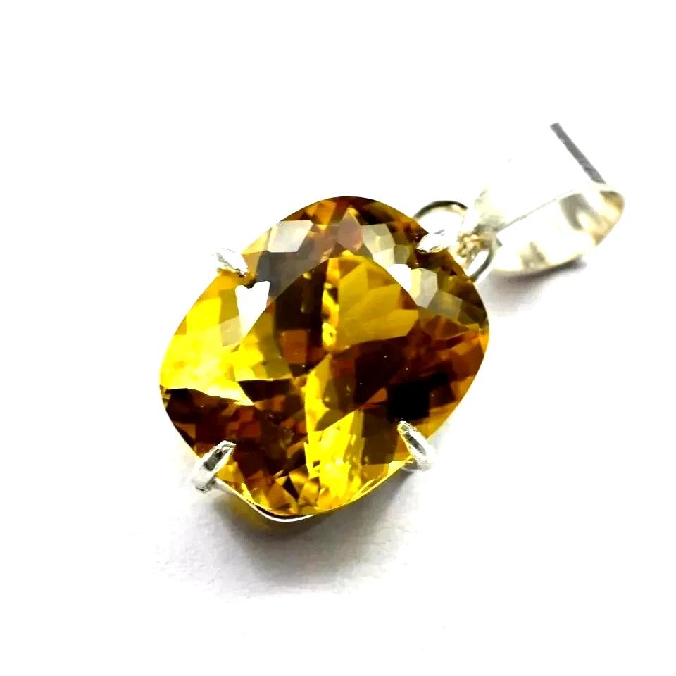 Natural 24.17Ct Yellow Sapphire Cushion Cut 925 Sterling Silver Gemstone Pendant