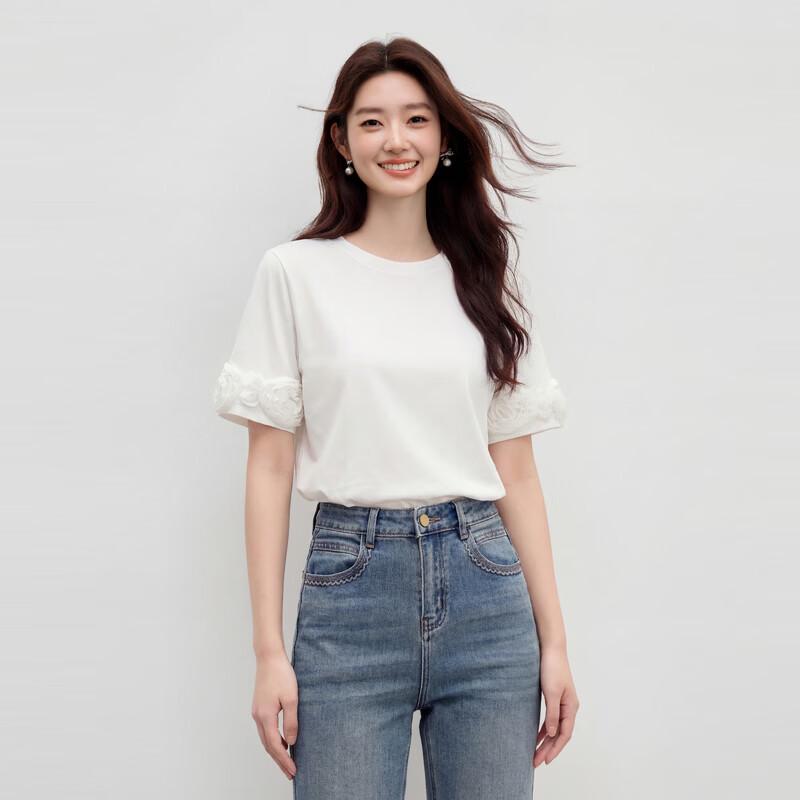 

Qiusbuiyiren Women s Cool-Touch T-Shirt with 3D Floral Cuffs XL