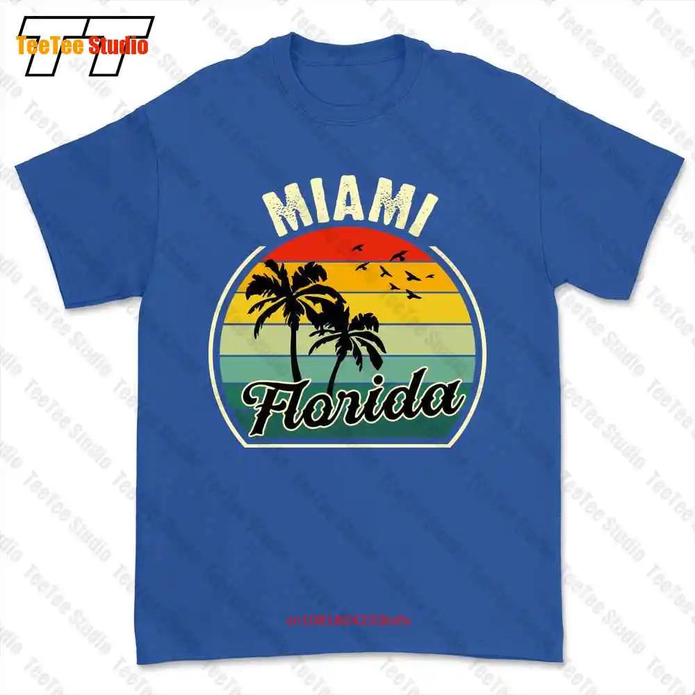 Miami Beach Florida Summer Vacation Sunset Palm Tshirt Tee 6M0Y