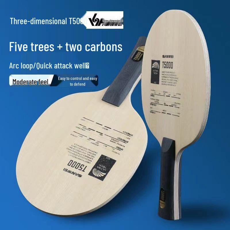 SANWEI T5000 Carbon Table Tennis Paddle: 5-Ply Wood, 2-Ply Carbon, for Beginners and Intermediate Loop Attackers.