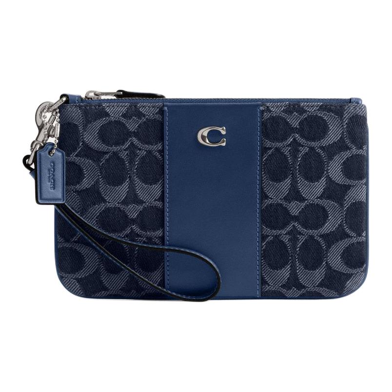 Coach Deep Blue Signature Denim Leather Wristlet CAT61-LHRHY Basic Set (Bag+Dust Bag)