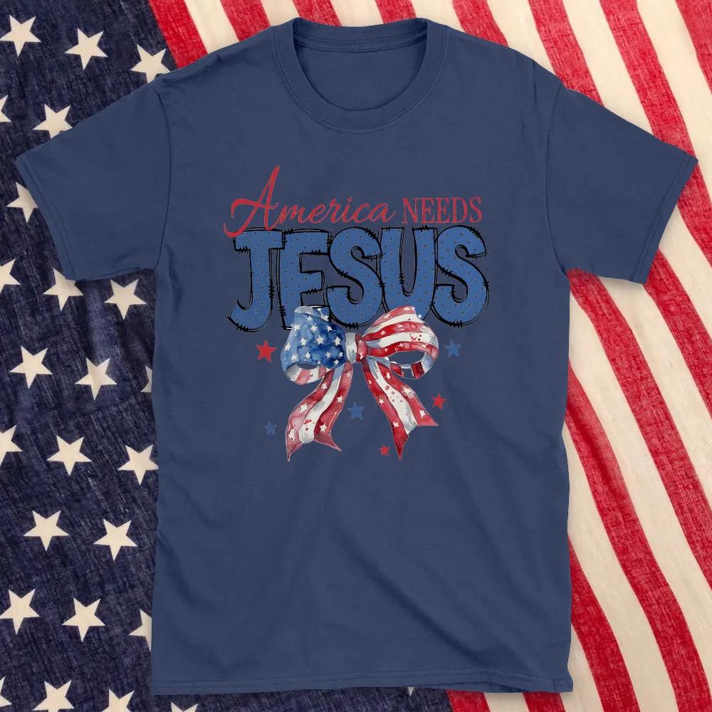 America Needs Jesus Christian TShirt Mens and Womens Short Sleeve Cotton Tees Retro HipHop Tops Summer Blouse Men Clothing