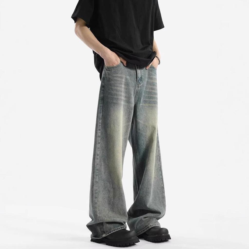 American Retro Washed Drape Jeans Men's Spring and Summer New Loose Mopping Trousers High Street Straight Casual Trousers