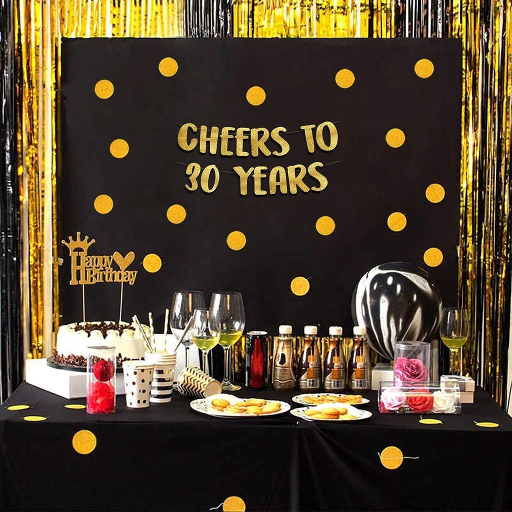 Cheers to 30 Years Gold Glitter Banner - 30th Anniversary and Birthday Party Decorations
