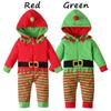 Strój Świętego Mikołaja na Boże Narodzenie Ubranka dla niemowląt Chłopcy Dziewczynki Pluszowy Pasiasty Kaptur Kombinezon na 0-24 Miesiące