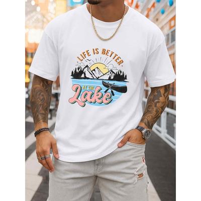 European Sizes Men'S Humorous T-Shirts Featuring 'Life Better At The Lake' In a Limited Edition White Top, Perfect for Summer