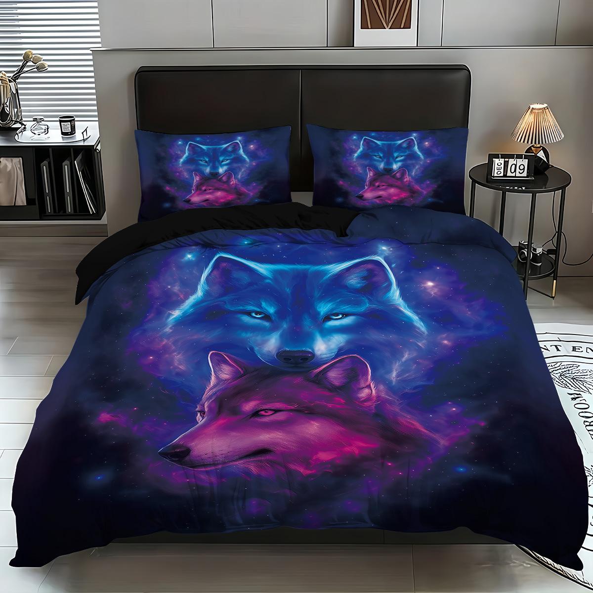 

Quilt Cover Three-Piece Wolf 3D Digital Printing Kit Grinding Quilt Cover Pillow Cover Bedding Set 135x200