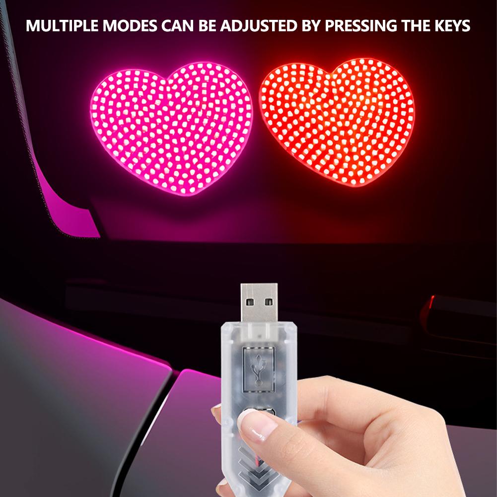 2Pcs/Set Heart-Shaped LED Car Interior Ambient Light USB Windshield Window Decoration, DIY Installation Auto LED Ambient Lights