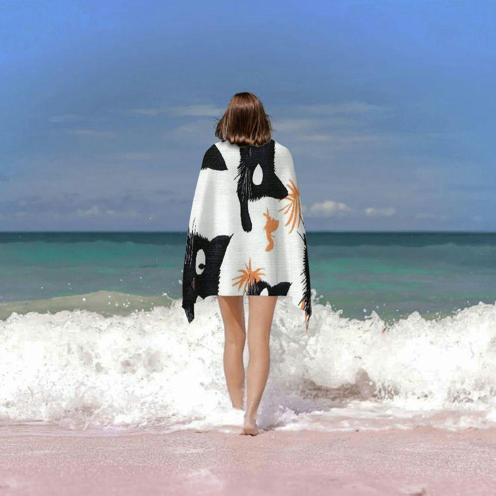 Black Cat Cute Beach Towel for Adults Towel Blanket Ultra Absorbent Quick-Drying Pool Towels for Travel Swimming Camping