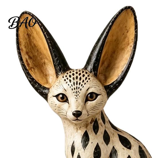 Hand Painted Home Accent Pieces Fox Figurine Sitting Resting Pose, Wood Carved Style Resin Animal Statue, Figurines for Decor Desktop Office