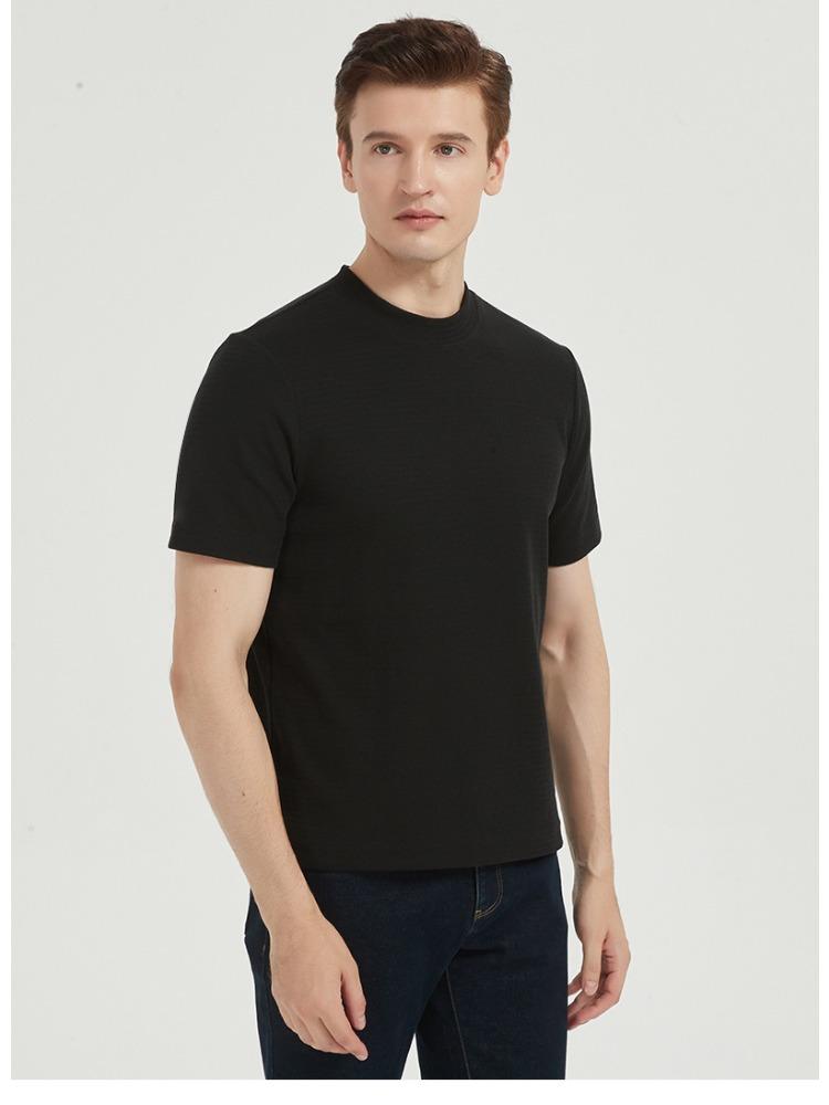 300g Cotton Youth T-shirt Base Layer Short-sleeve for Women Crew Neck Wrinkle-free Pullover Half-high Collar Men's Minimalist Breathable Tops