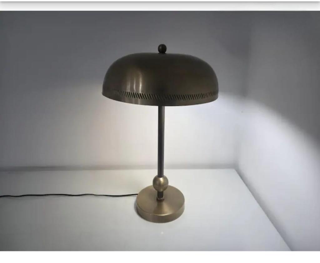 Mid century Raw Brass Table Lamp – Minimalist Bedside Light for Home or Office