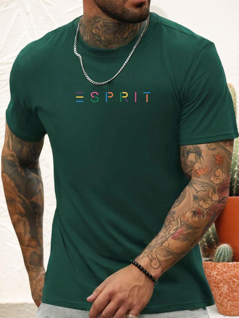 Short Sleeve TShirt ESPRIT Mens 100 Cotton Pattern Printed Shirt Summer Round Neck Breathable Casual Fashion Cool Tee