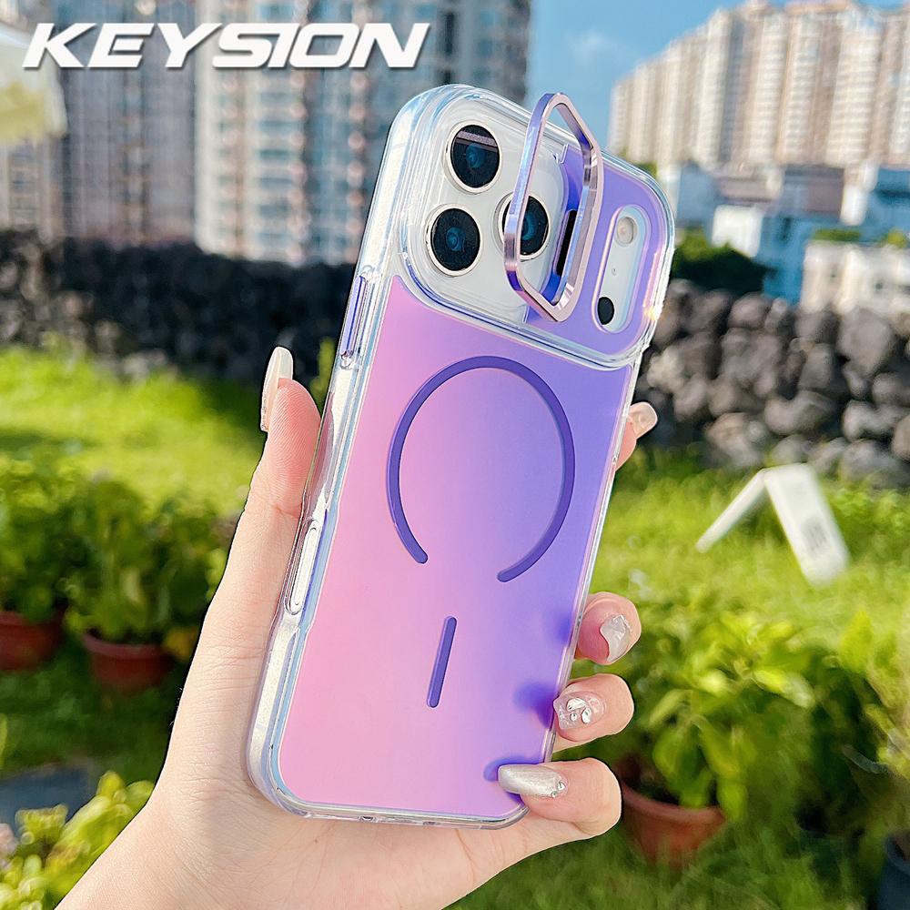 KEYSION Colorful Gradient Magnetic Lens Stand Case for iPhone 17 Pro Max for MagSafe TPU+PC Shockproof Cover for iPhone 17 Pro