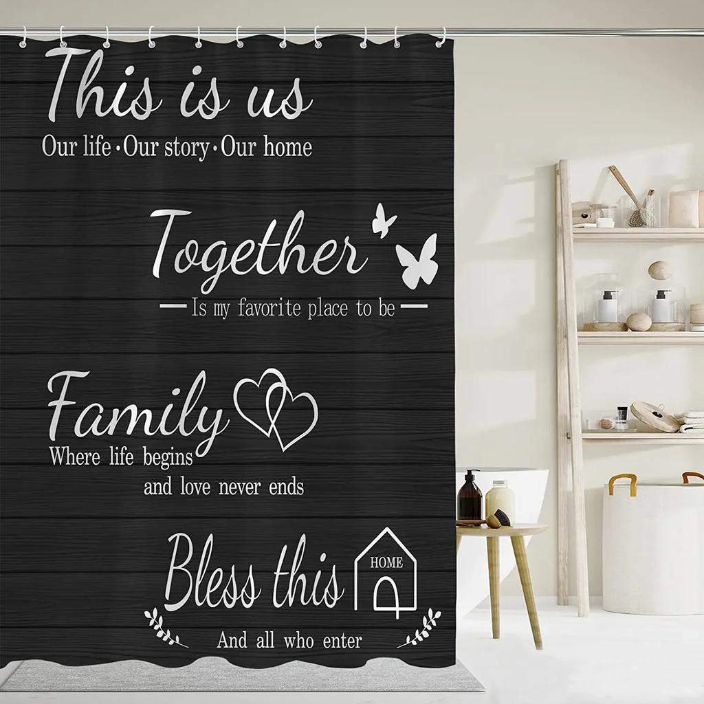 Family Shower Curtains Butterfly Our Home Vintage White Wooden Grain Bath Curtain Modern Polyester Bathroom Decor Set With Hooks