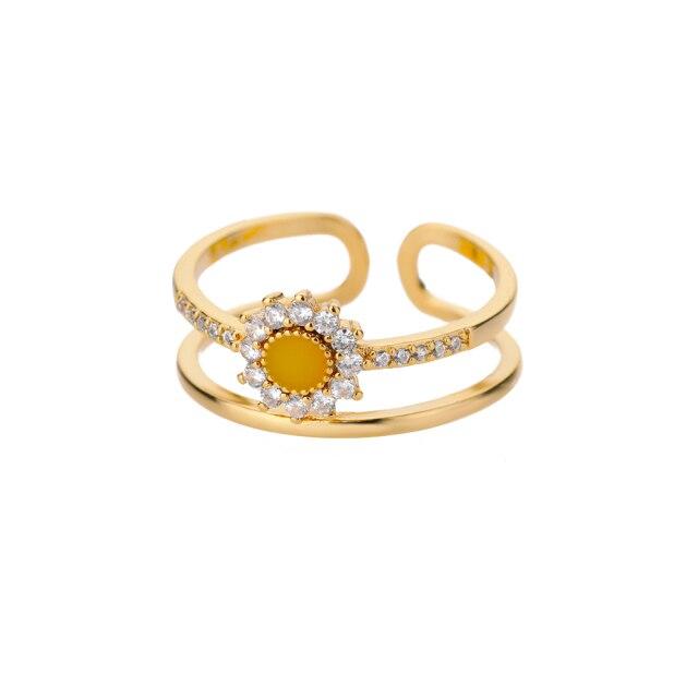 Cute Daisy Rings For Women Zircon Sweet Double Mini Flower Open Adjustable Finger Ring Wedding Party Boho Jewelry Gift Mujer