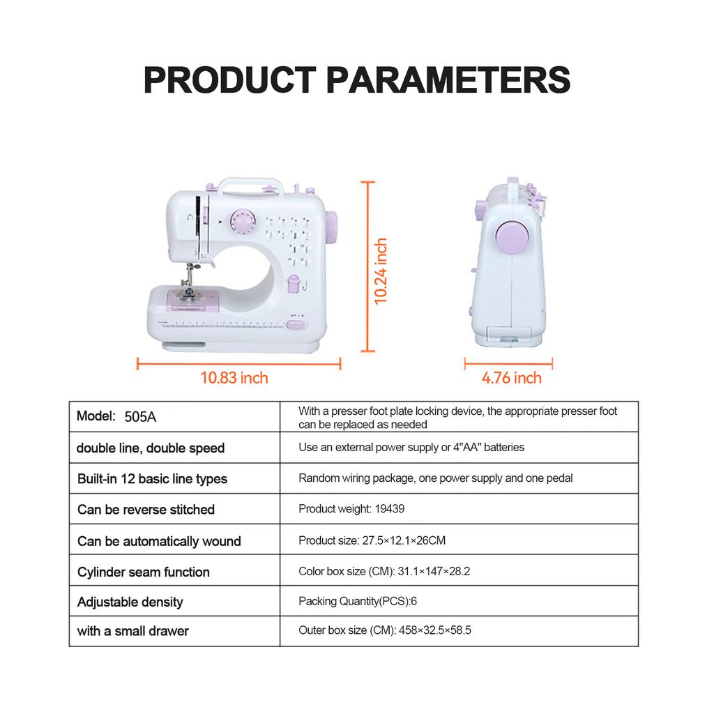 EU Stock Household Mini Portable Electric 505A Sewing Maquina De Coser Factory Factory Price Sewing Machine with Kits