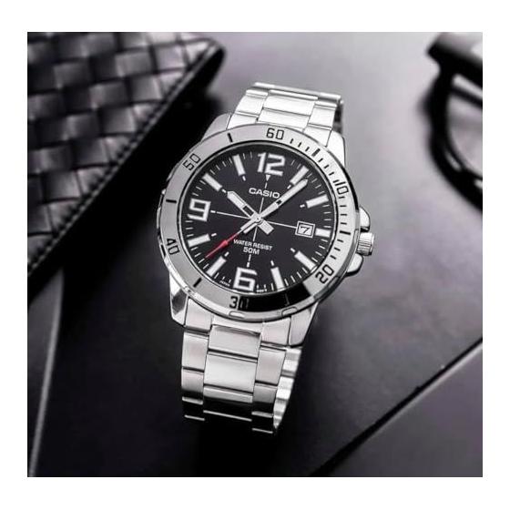 Used New Casio MTP-VD01D-1BV Men's Entiker Stainless Steel Black Dial Casual Analog Sporty Watch