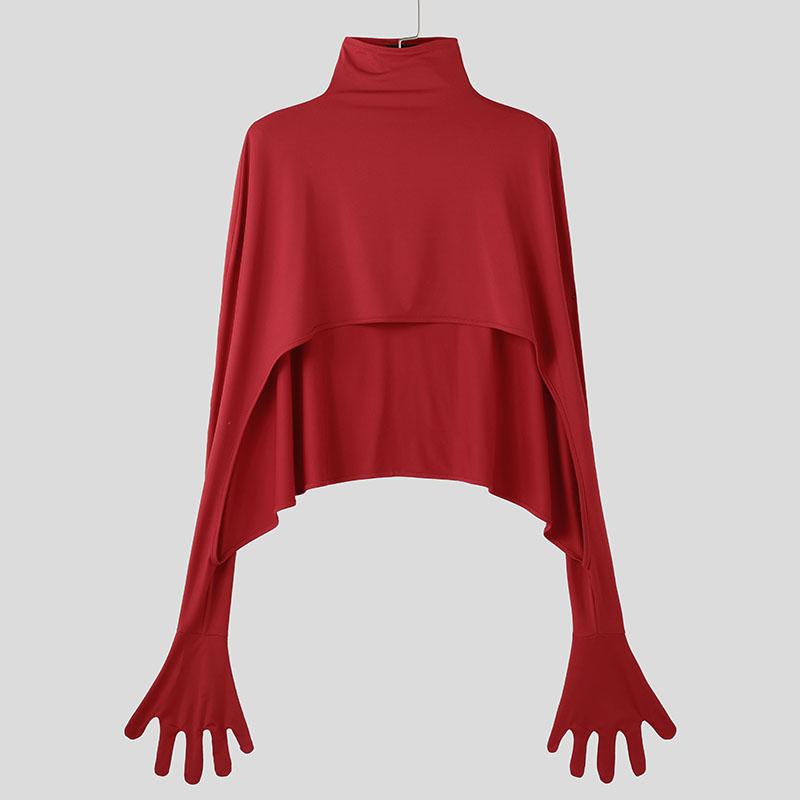 

INCERUN Мужские перчатки с воротником-стойкой и длинными рукавами, нестандартные укороченные топы, короткие футболки S красный