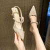 Fashion Summer 2025 New French Pointed Closed Toe High Heels Fashion Female Designer Luxury Shiny Rhinestone Sandals.