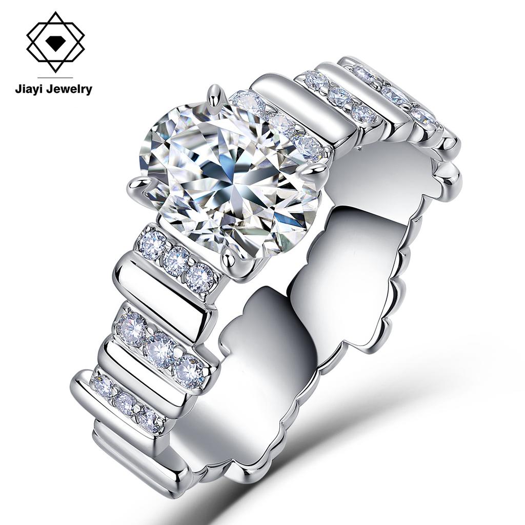 1.71 CTW S925 Silver Watch Chain Link Solitaire Moissanite Ring Custom Wide Chunky Band Women Statement Jewelry