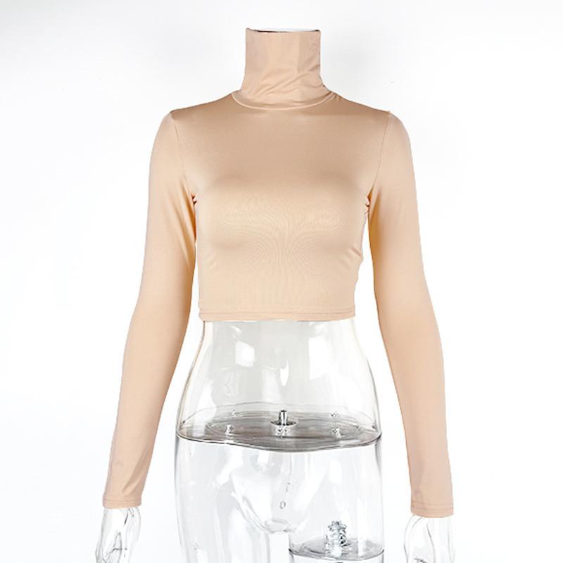 Streetwear T Shirt With High Neck Long Sleeves For Fall Fashion Women