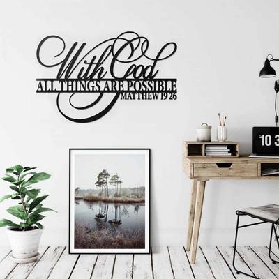 1pc 'With God All Things Are Possible' Metal Wall Decor - Inspirational Scripture Sign for Home, Office, or Religious Spaces