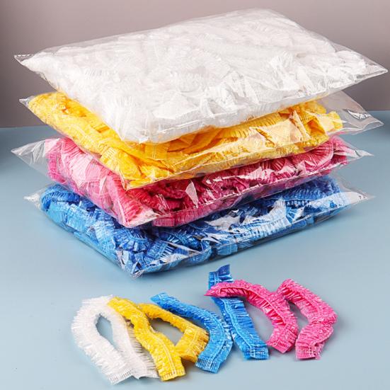 100Pcs Shower Cap Disposable Ear Protection Free Size Bath Cap Waterproof Transparent Hair Salon Shower Cap