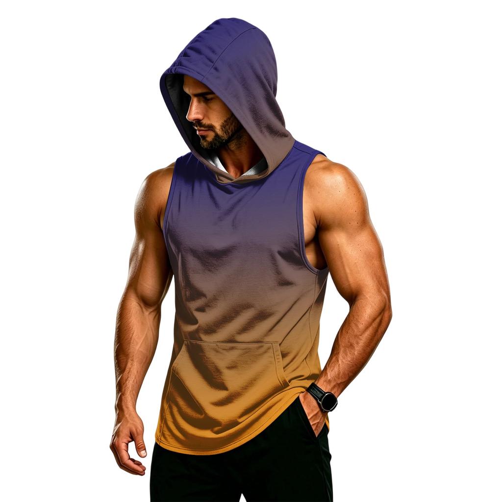 Herren Kapuzen-Ärmelloses Fitness-Weste Muskelpassform Atmungsaktiv Schnelltrocknend Trainings-Tanktop mit Tasche für Training Laufen Fitness