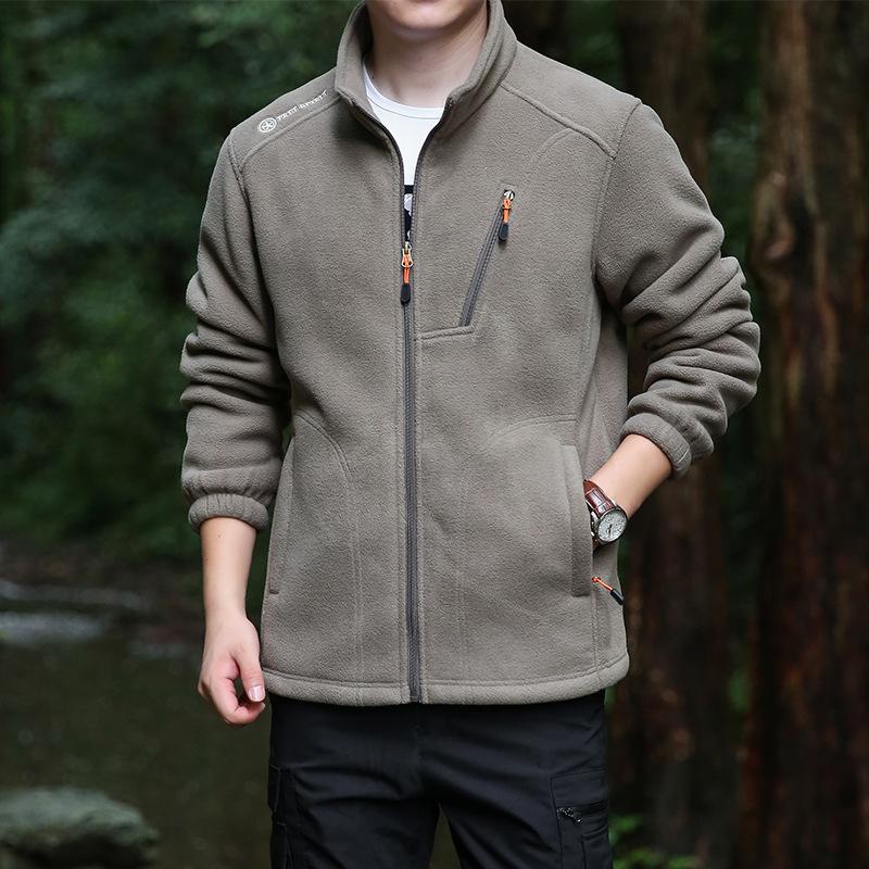 Fuzzy Sherpa Jacket for Men Casual Full Zip Stand Collar Fall Winter Warm Outwear Polar Fleece Jackets Men's Outdoor Hiking Soft Coat With Pockets