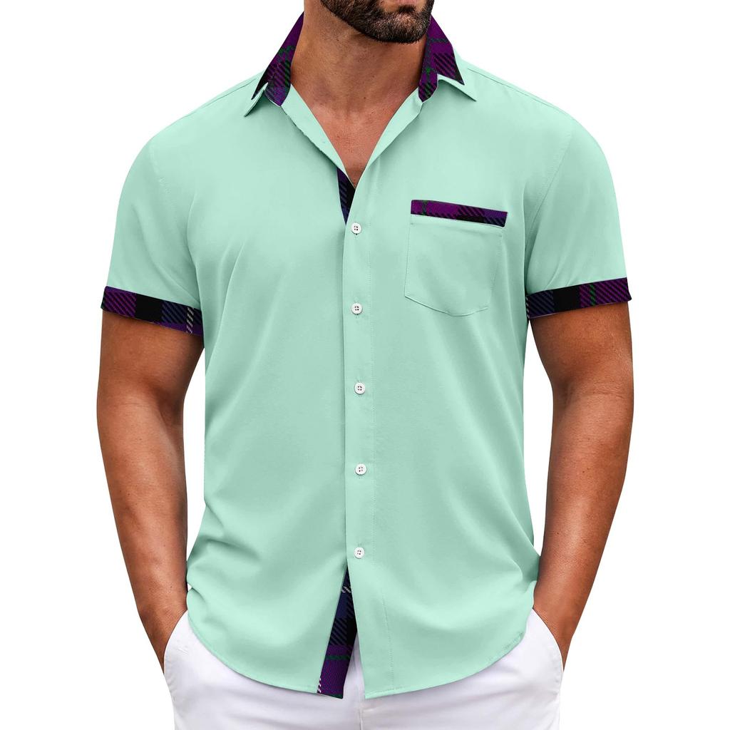 Men's Plaid Printed Button Short Sleeve Shirts Men's Casual Fashion Short Sleeve Shirts