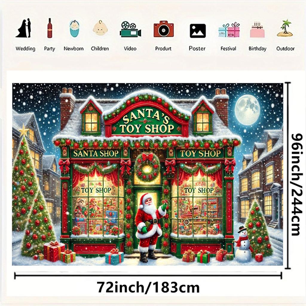 1Pcs Santas Toy Shop Scene Festive Wall Decoration Background Christmas Backdrop Decorations For Photo Studio Booth Party