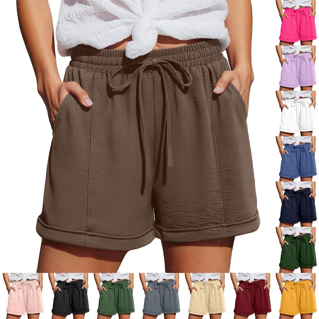 Women’s Drawstring Elastic Waist Casual Shorts with Pockets Relaxed Fit Lightweight Soft Fabric Summer Lounge Bottoms