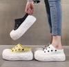 Fashion 9CM Synthetic Microfiber Leather Chunky Sneakers Slippers Platform Wedge Sandals Slipper Flats Summer Women Hollow Sneaker Shoes