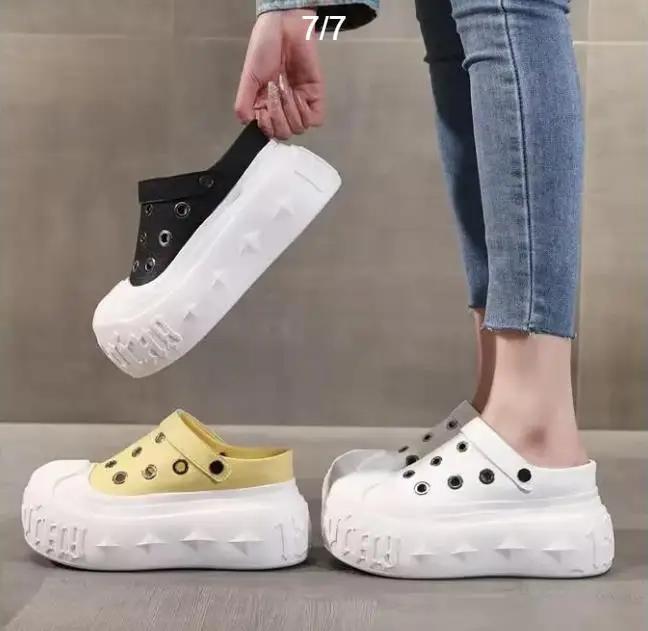 Fashion 9CM Synthetic Microfiber Leather Chunky Sneakers Slippers Platform Wedge Sandals Slipper Flats Summer Women Hollow Sneaker Shoes