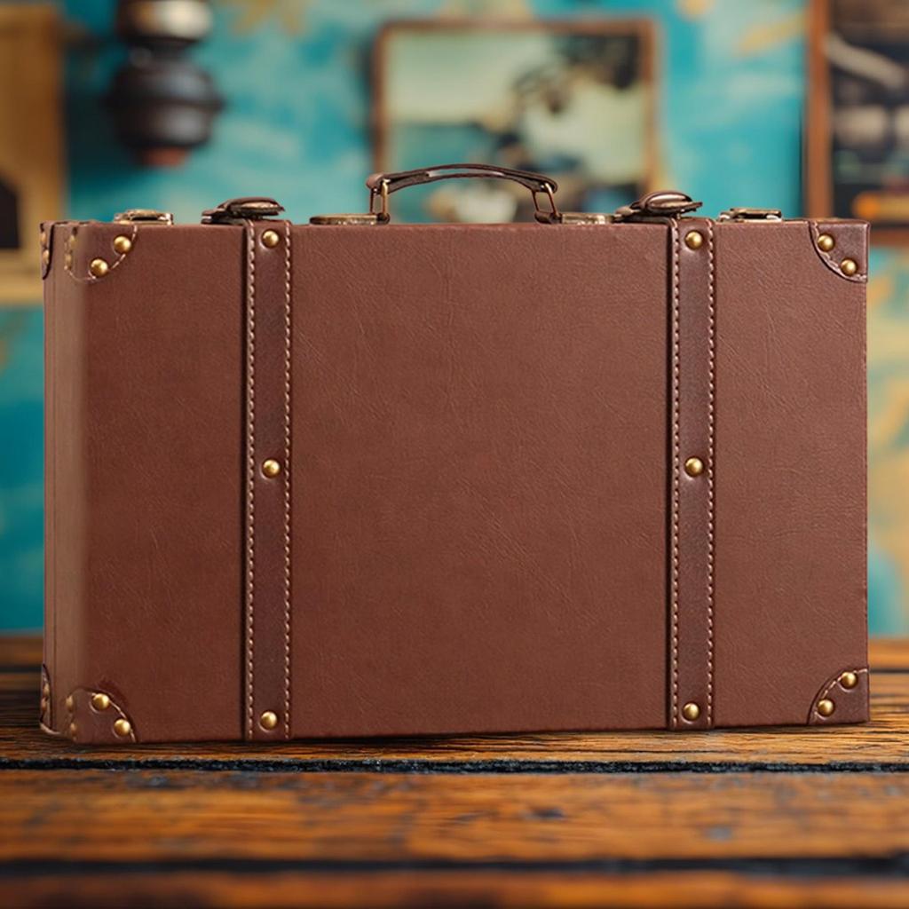 Vintage Suitcase Box Wooden Treasure Chest Collection Dustproof Storage Carry on for