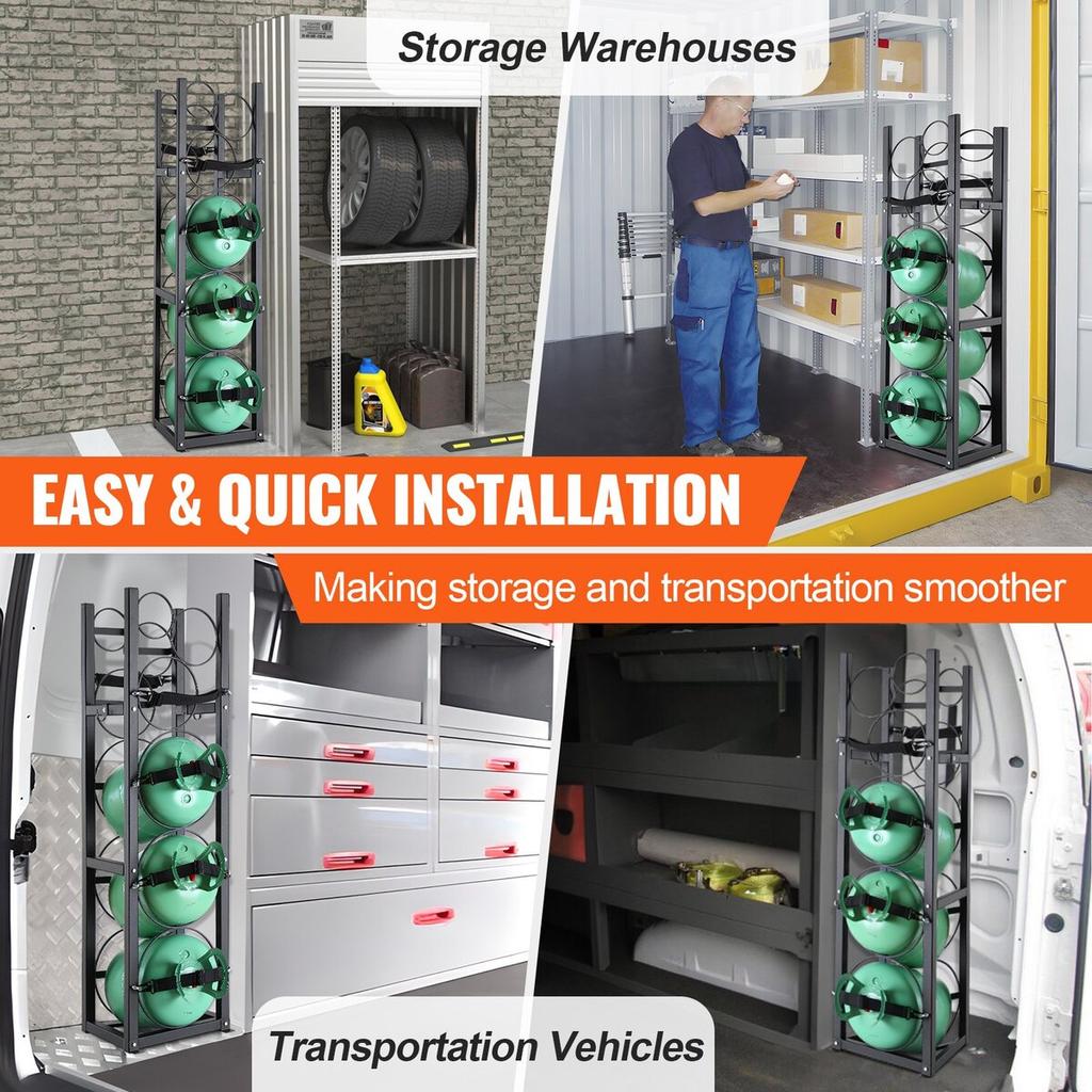 Refrigerant Tank Rack, with 3 x 30lbs and Other 3 Small Bottle Tanks, Cylinder Tank Rack 12.79x12.99x47.12 in, Refrigerant Cylinder Rack and Holders