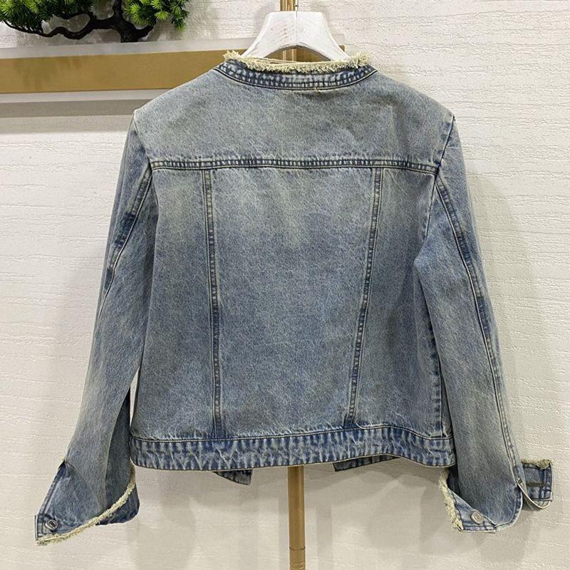 Women's Designer Heavy Beaded Ripped Denim Jacket for Spring/Autumn 2026