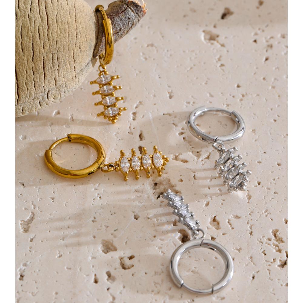 Yhpup Stainless Steel Cubic Zirconia Drop Hoop Earrings Shiny Dainty Daily Prom Jewelry PVD Plated Accessories