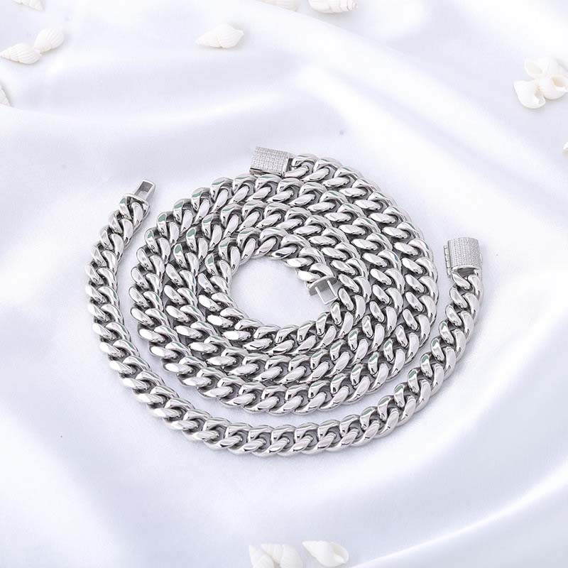 YSS JEWELRY 18K Hip Hop Jewelry Cuban Chain Stainless Steel Miami Cuban Link Chain in White