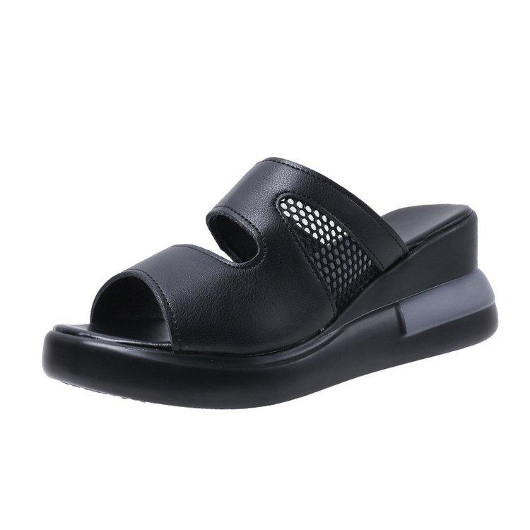 Wedge heel slippers women's summer high heel thick bottom one-word drag wear fish mouth women's cool slippers women
