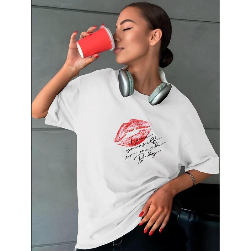 Western Style New Fashion Casual Loose Print Short Sleeve Cotton T-shirt Top Women Printed T-shirt Top