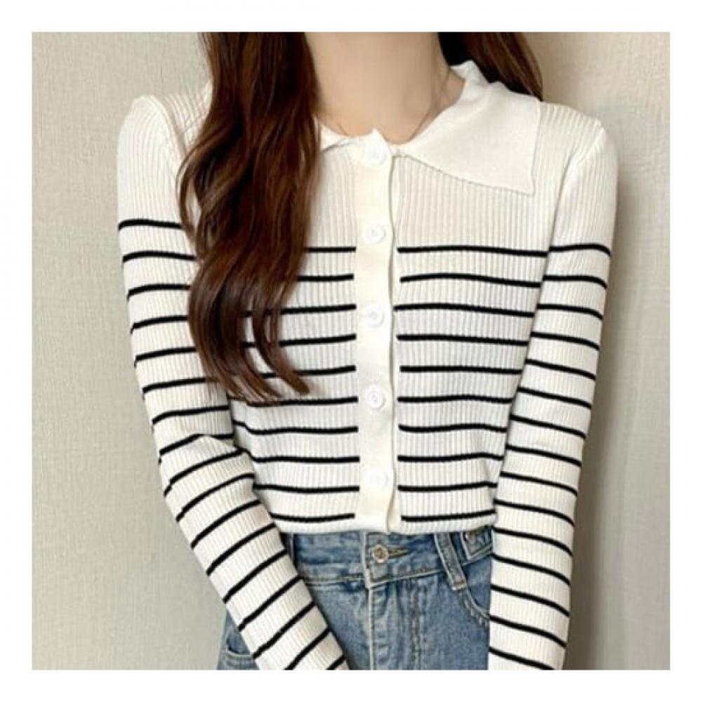 Navava Basic Stripe Long Sleeve Knit Cardigan Nk2005